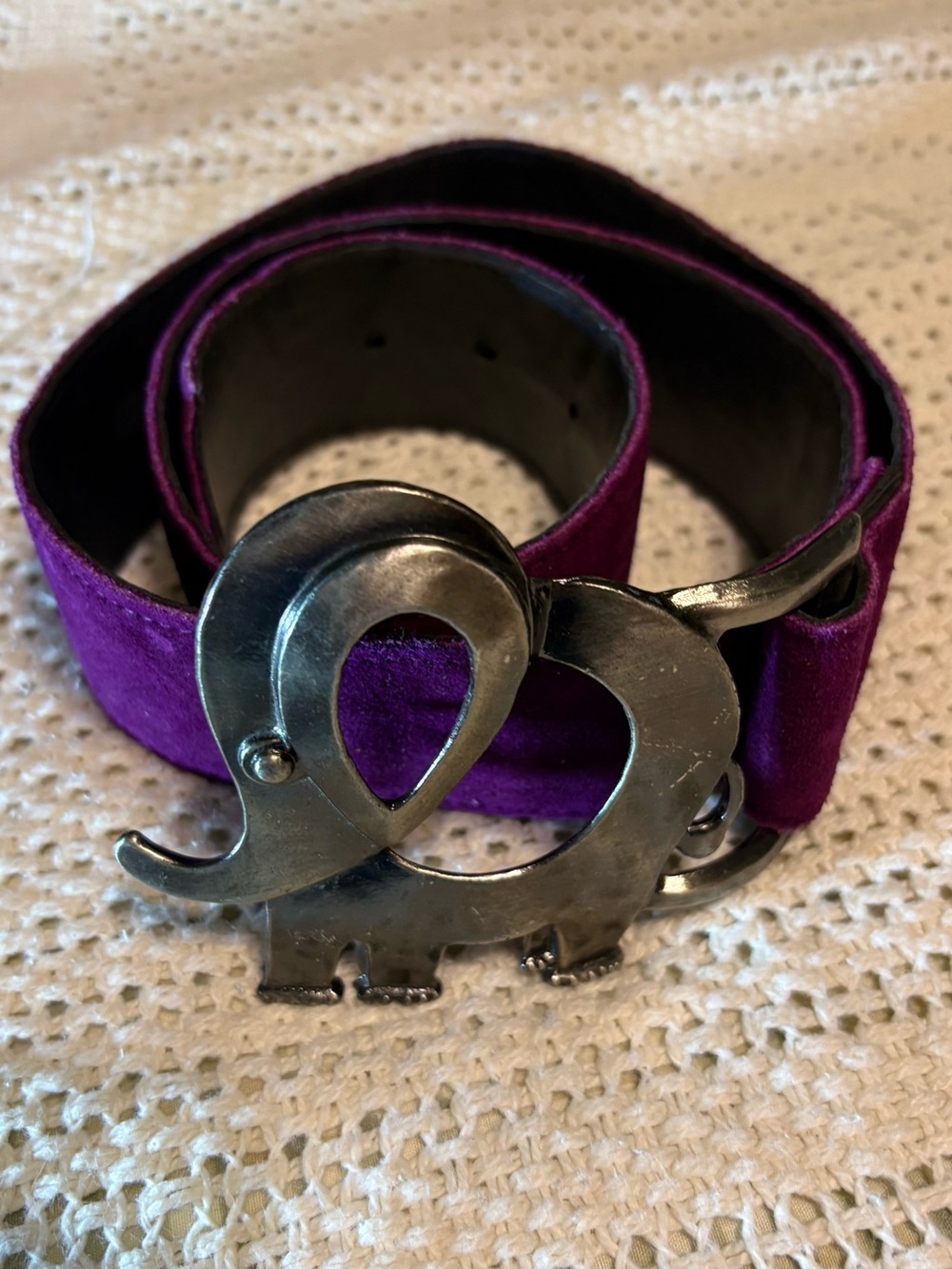 1970s Hippie Purple suede belt metal elephant buckle Boho vintage 70s - Picture 7 of 7